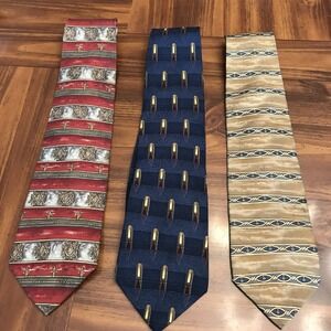 Vintage Lot 3 Bill Blass‎ Silk Ties navy red gold